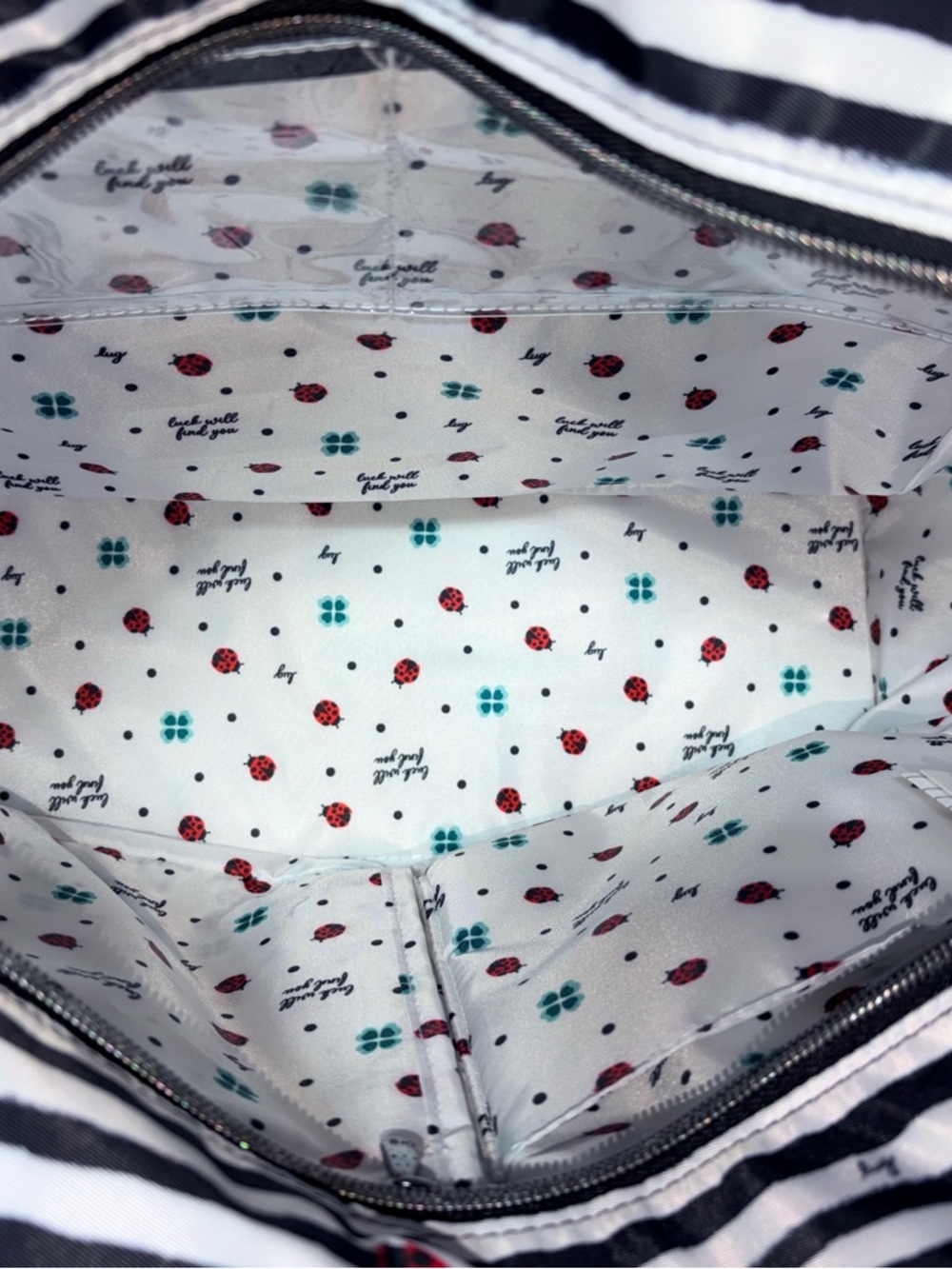 Lug Black & White Striped Tote Bag with Red Ladybug Accents - Picture 6 of 9